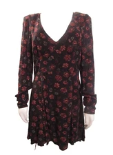 Free People Tegan mini dress black rust flowers keyhole babydoll women's size 8