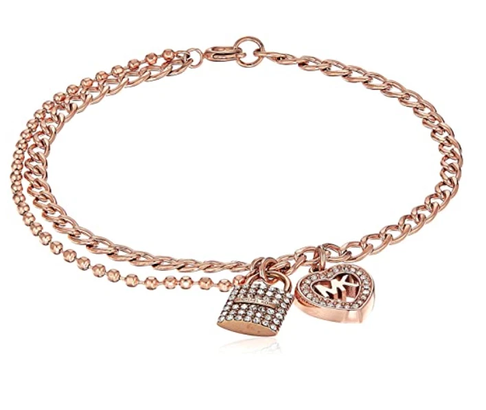 Michael Kors Rose Gold Chain Link Pave Padlock Charm Slider Bracelet  MKJ7382 - Michael Kors jewelry - 796483500327 | Fash Brands