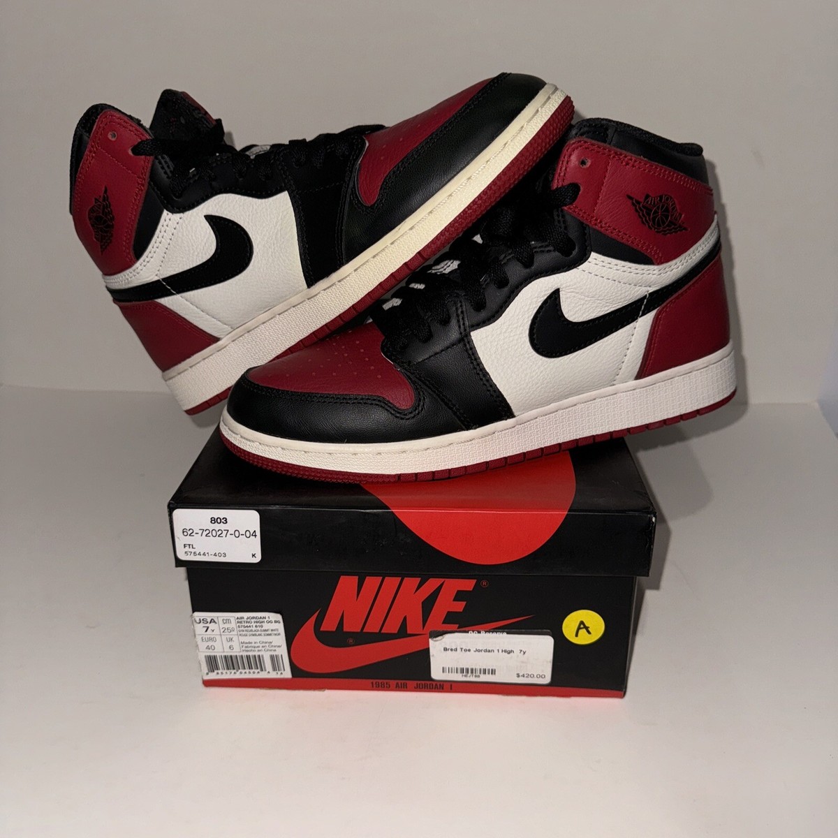 Nike Air Jordan GS Bred Toe 2018 Size 7Y Red White Black