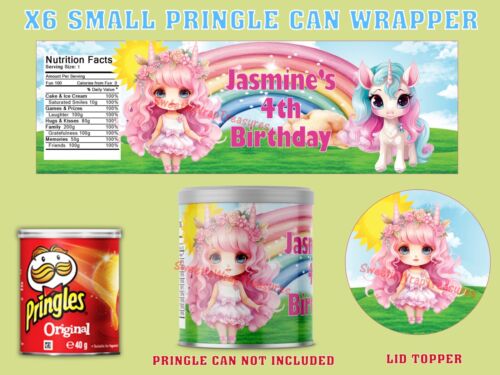 SPERSONALIZOWANA etykieta Jednorożec Pringle Can Wrapper Tęcza jednorożec impreza, zestaw kat - Zdjęcie 1 z 10