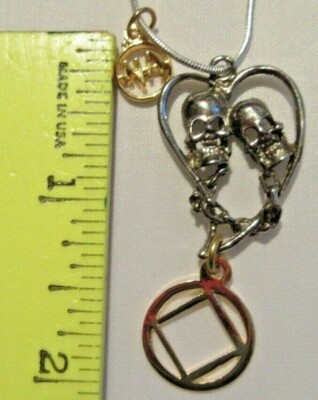  Narcotics Anonymous NA 2'' Tall Jewelry 18'' Chain NA Symbol Heart Skull 