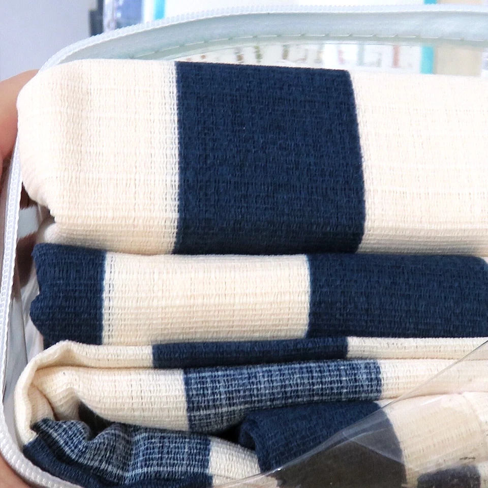 Lote de 2 ojales Waverly Sun n Shade suela a rayas índigo 100" x 96" 4 PANELES Foto 3 de 4