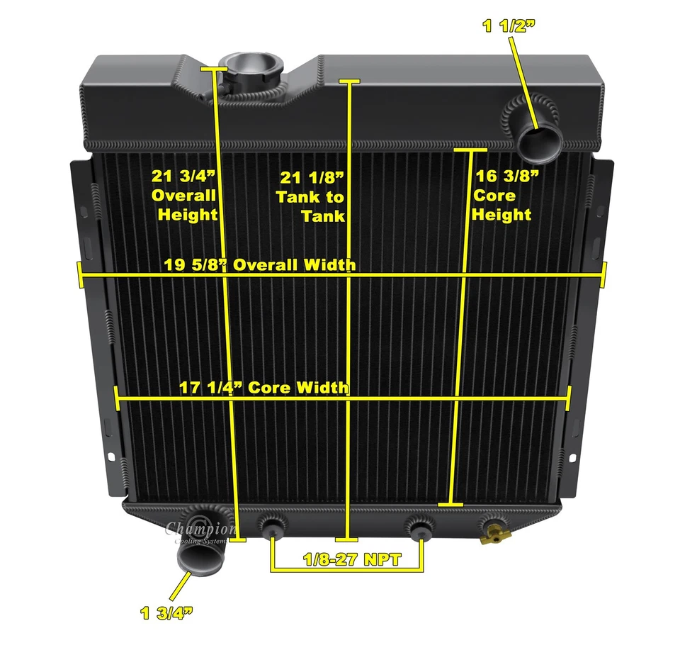 RADIADOR CHAMPION 3 FILAS ACABADO NEGRO 65 66 FORD MUSTANG V8 SWAP FALCON COMET Foto 3 de 3