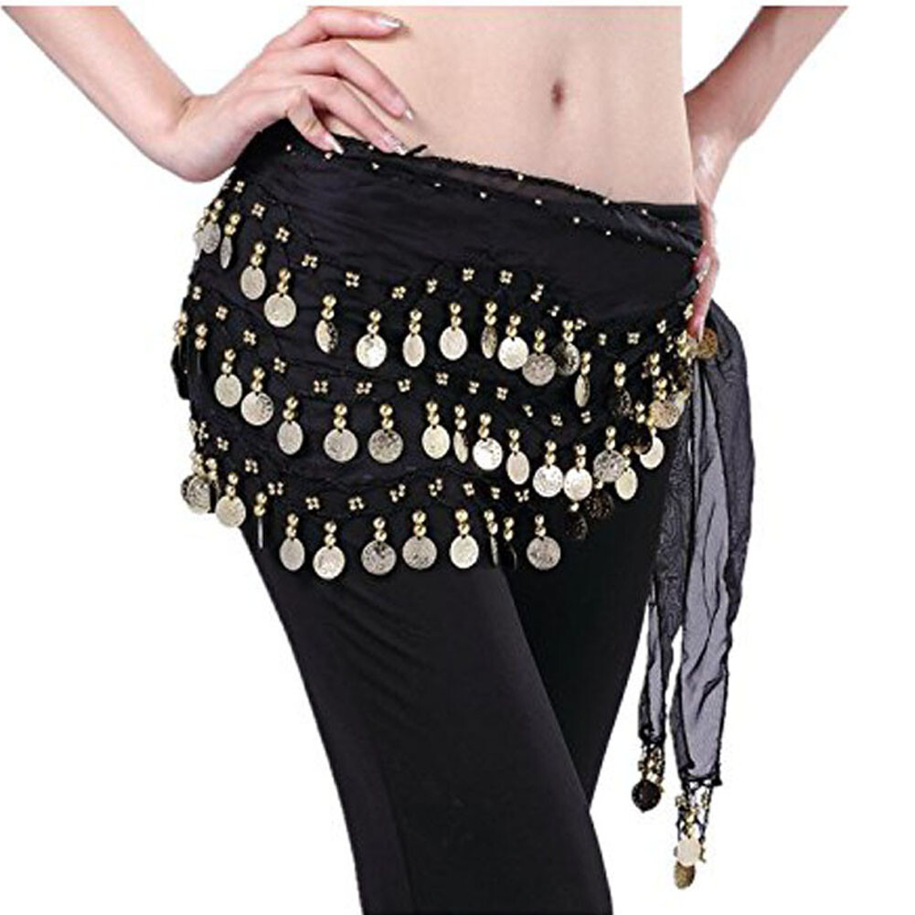 Performance Hip Wrap Belly Dance Hip Scarf With Gold Coins - Dance Skirt For Belly Dancing And Yoga Classes Yoga Dance Scarf