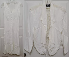 VTG Wild Rose Sleeveless Button Front Midi Dress/Jacket Set Off White Size 2P