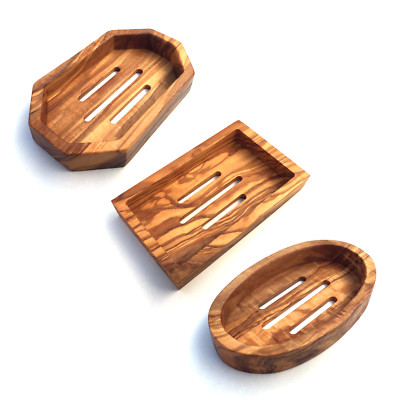 Seifenschale mit drei Abtropfschlitze, Form wählbar, handgemacht aus Olivenholz