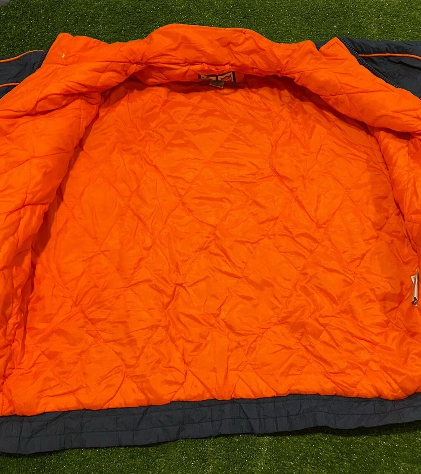 复古 Denver Broncos 夹克特大号蓝色羽绒全拉链连帽男式 90 年代 — 第 4/4 张图片