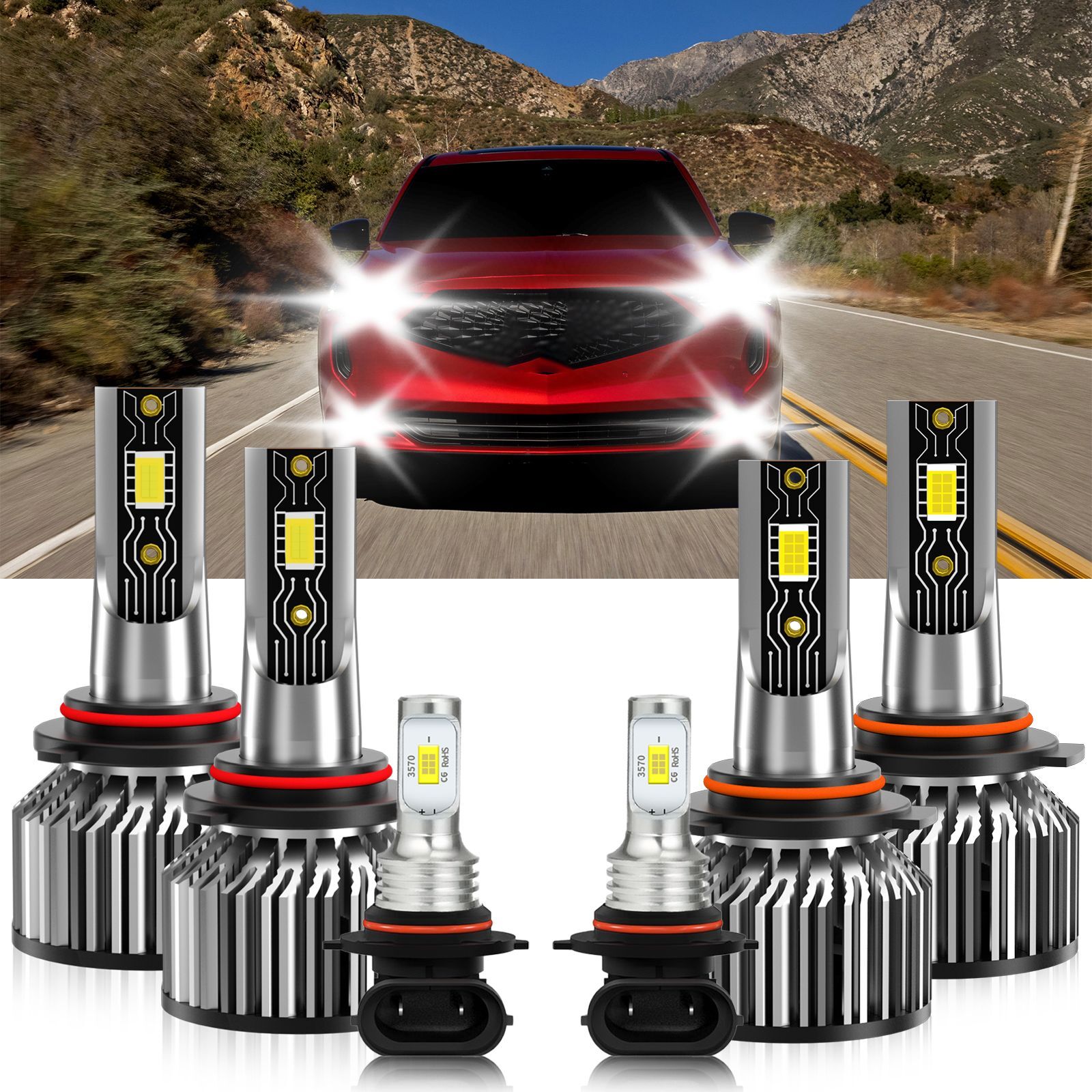 For Acura MDX 2001-2003 6x LED Headlight High Low Beam + Fog Light Bulb Kit