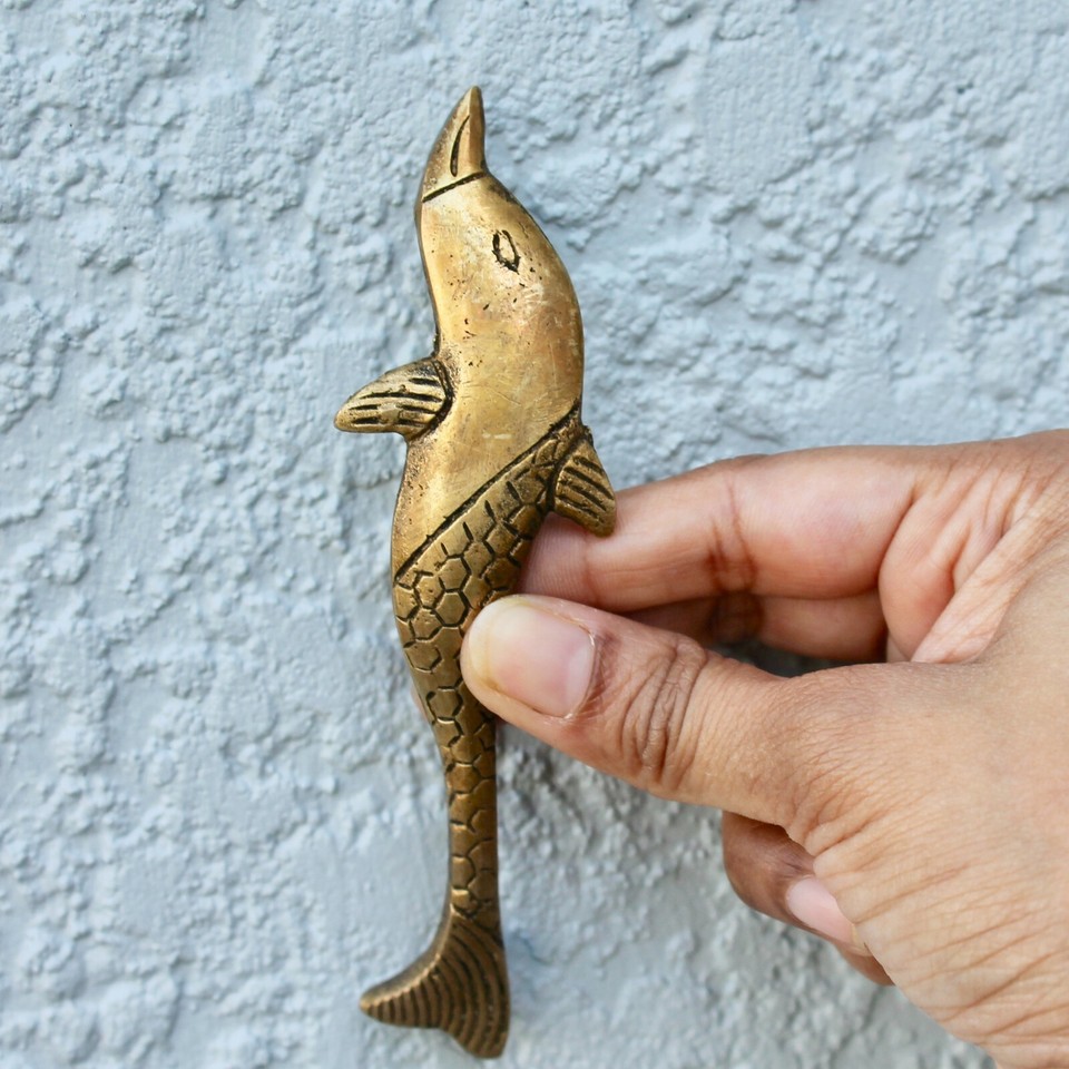 FISH Cabinet Handle, 1pc Rustic Brass Drawer Door Pull Vintage Dresser ...