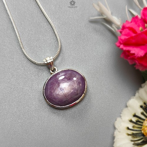 Conjunto colgante de bisel de plata 925 liso ovalado con piedras preciosas de rubí estrella natural de 7,12 gms 1" - Imagen 3 de 8