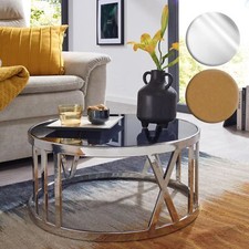FineBuy Table Basse Ronde Verre 60x60x30 cm Petite Table de Salon Moderne Métal