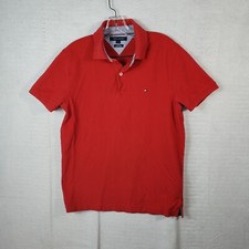 Tommy Hilfiger Polo Shirt Mens M Medium Red Slim Fit Golf Short Sleeve Pull Over