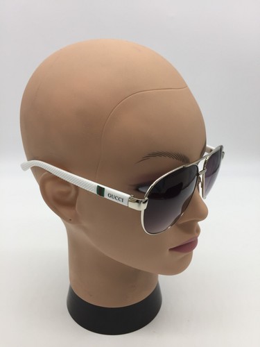 Gucci Gunmetal/White Aviator Designer Sunglasses 65-15-143 Blue Lens - Picture 6 of 9
