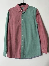 Vineyard Vines Boys Youth Size L 16 Red Green Blue Gingham Whale Button Shirt