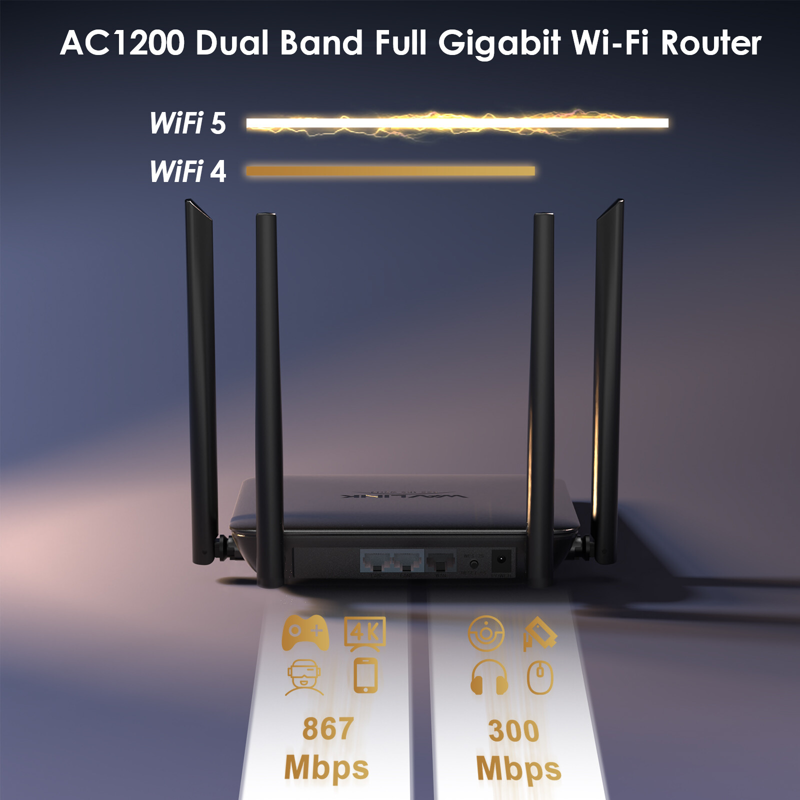 Wireless Router 1200Mbps Dual Band WiFi 5 Supports Router/Access Point/Repeater