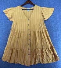 Ava & Viv Orange Striped Tiered Flutter Sleeve Button Down Summer Dress Size X