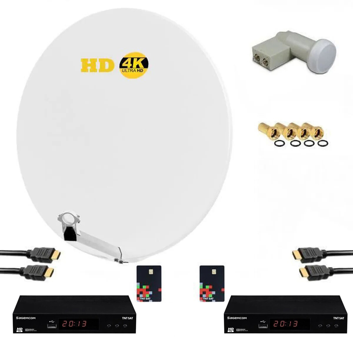 Kit parabole satellite 85cm avec double récepteur TNTSAT et LNB Twin pour deux TV