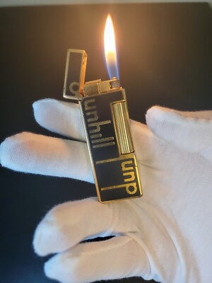 Dunhill Rollagas Lighter Black Lacquer & Gold Plated Dunhill Logo