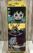 New Men’s Bioworld 3 Pair Crew Socks My Hero Academia Size 8-12