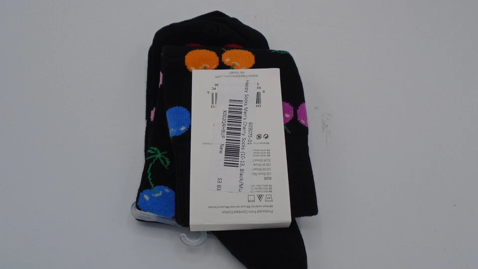 Meias masculinas Happy Socks Cherry (10-13, pretas/multi) - Imagem 2 de 4