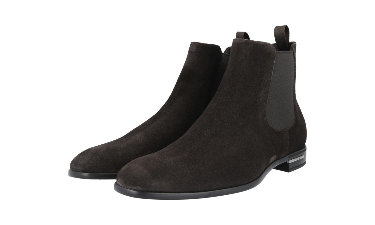 PRADA Suede Chelsea Booties Ankle Half Boots Shoes Brown - NEW 