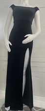 Black Velvet Ball Gown Dress Floor Length High Front Slit Sz 3 Prom HOCO