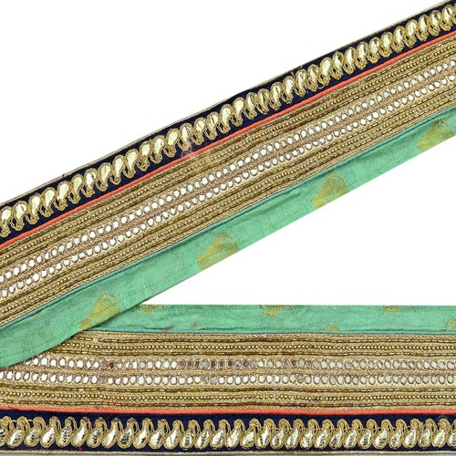 Indian Vintage Sari Border Hand Embroidered Craft Trim 1Yd Lace Sewing Ribbon - Picture 4 of 13