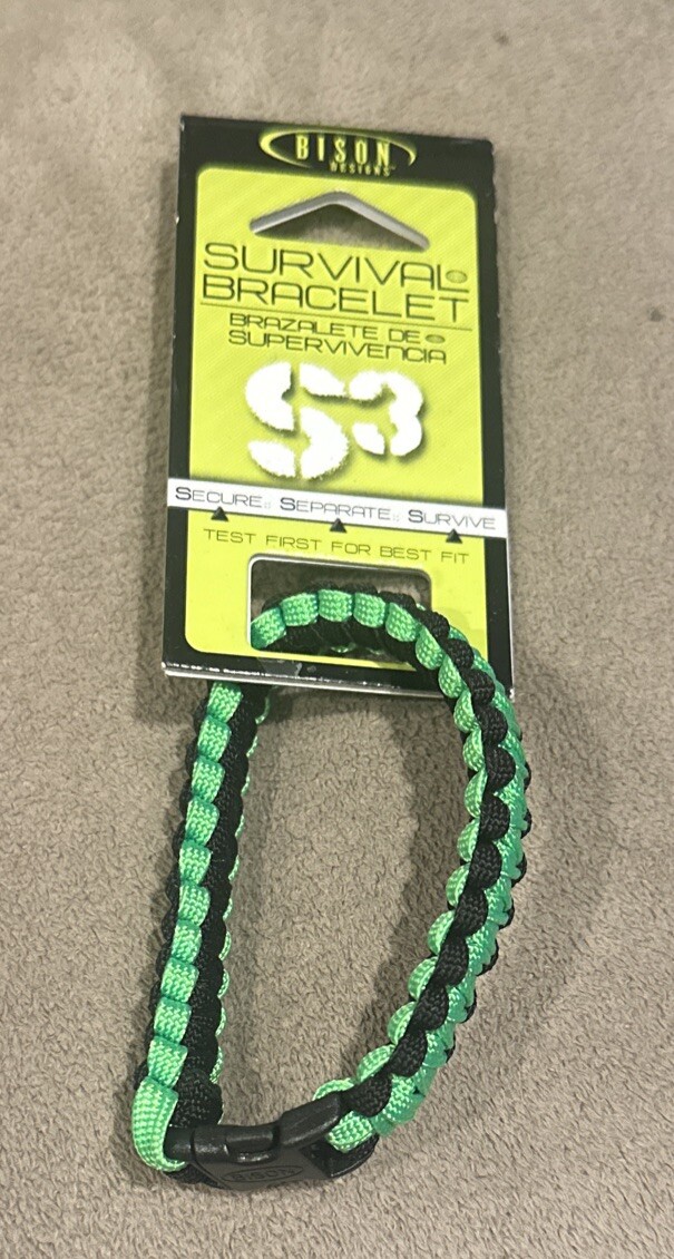 bison designs tackle-box bracelet Bison Design S3 Paracord Survival Bracelet * 8-12ft Hand Braided *Green 7”  *NEW