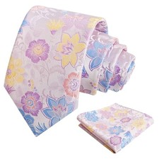 Mens 3.15inches Rose Flower Pattern Tie with Floral 145-lilac blue yellow