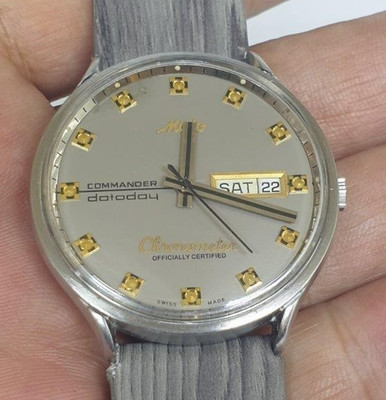Rare MIDO Commander Chronometer Datoday Day Date Automatic Gray Dial Watch
