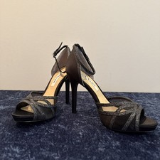 Nina Formal Open Toe High Heels With Black Sparkles And Ankle Strap 7.5 M
