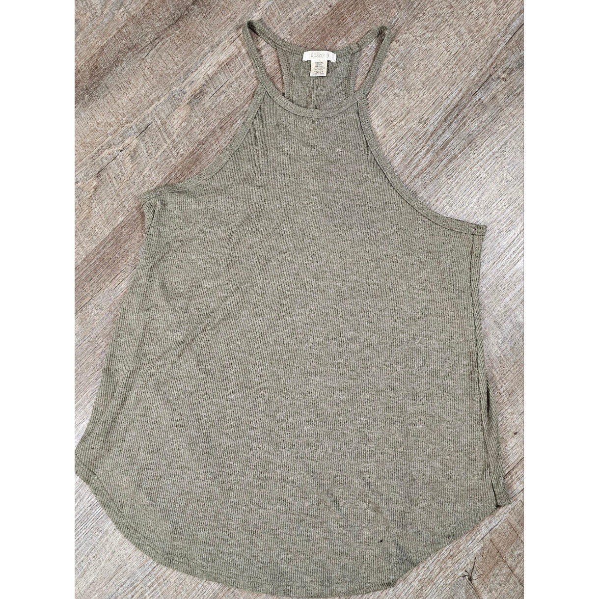 Bozzolo Womens Ribbed Halter Tank Top Olive Green Heather Racerback Medium