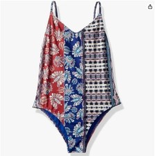 Roxy Girls' Boheme One Piece Swimsuit, Marshmallow Swim Vertical Flow, 12