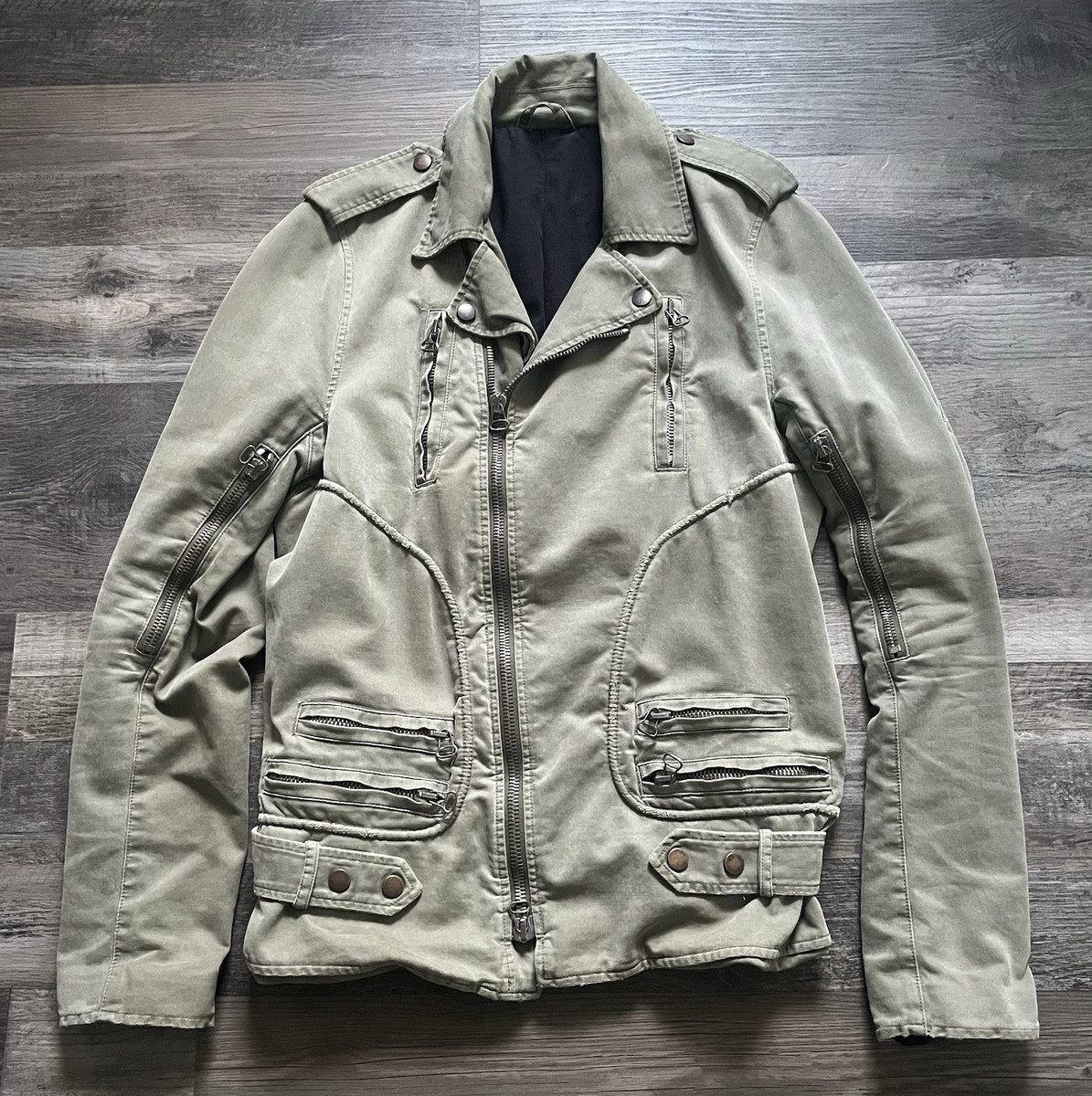 Balmain green perfecto biker jacket Decarnin era SS10