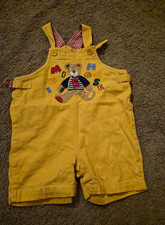 Miki House Bear Yellow Cotton Shortall Adjustable Straps Pockets Size 90