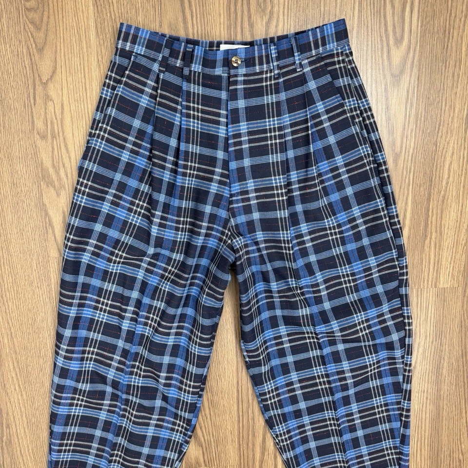 Pantalones Clones Clones Años 80 De Colección Para Mujer 12* Azul A Cuadros Plisado tiro Alto Grunge Punk Foto 2 de 4