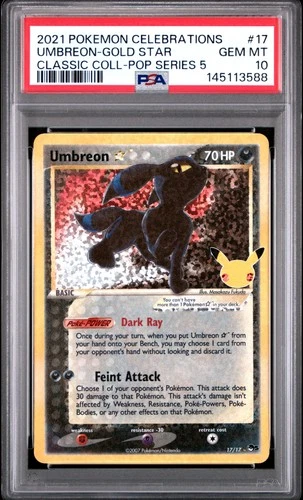 2021 POKEMON CELEBRATIONS CLASSIC COLLECTION #17 UMBREON-GOLD STAR PSA 10