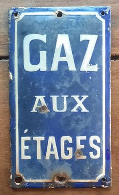 Antike Platte Emailliertes Bauchige Gas Aux Etagen Jahre 20 Loge Loft 25x14cm