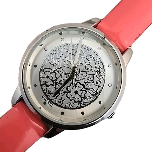 Avon Ladies Silver Watch Pink Leather Strap Floral Dial Quartz 30mm QR5BQ7 - 第 1/19 張圖片