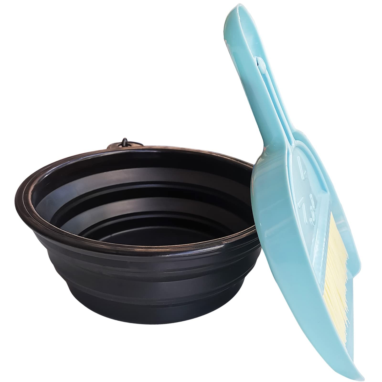 Collapsible Dog Bowl with Broom and Dustpan Foldable Pet Feeding Bowls black