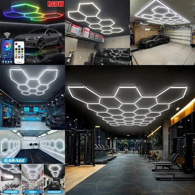 3-28 Hexagon LED Lighting Garage Lights Car Detail Workshop Honeycomb Wall Light