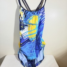 Nike Women  s One Piece Swimsuit Size 40/14 Blue Yellow New Athletic Swim