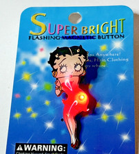 Betty Boop Badge Pin Rotating Flashing Coloured Lights Red Dress New