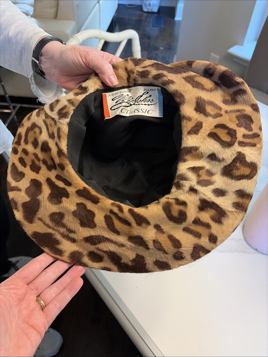 Mr John Classic‎ Vintage Navy Wool Leopard Print Faux Fur Feather Hat New York Mr John Leopard Hat - Etsy main image 4