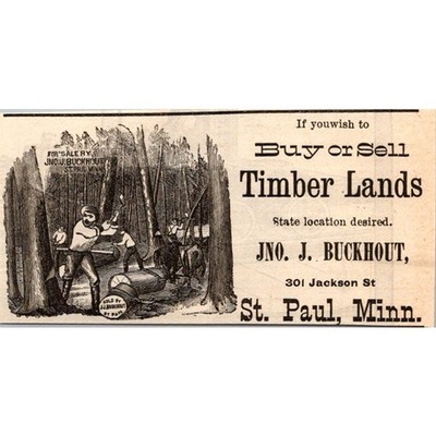 Buy or Sell Timber Lands Jno. J. Buckhout St. Paul MN 1885 MN Ad SAJ2-M9