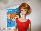VINTAGE BARBIE BUBBLECUT DOLL TITIAN REDHEAD NICE FACE NO GREEN w/ SUIT BOOKLET