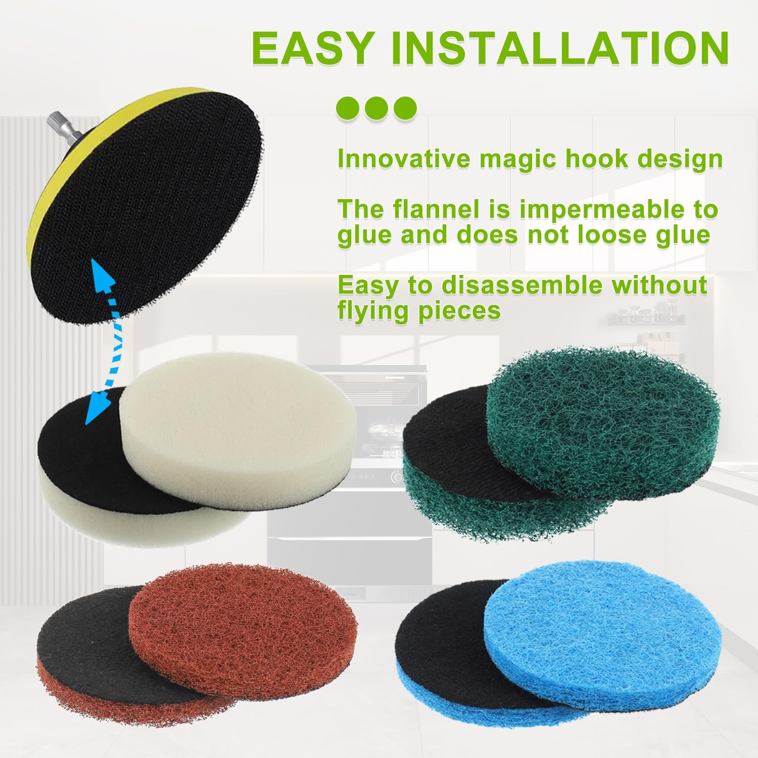 16pcs Electric Cleaning Brush Pad Set 4 Foam Pads 4 Kitchen Mats 4 Heavy Duty...