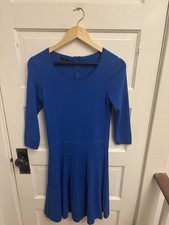 Talbots Women’s Blue Pleated Sweater Dress Fit Flare Knit Size Small Petite
