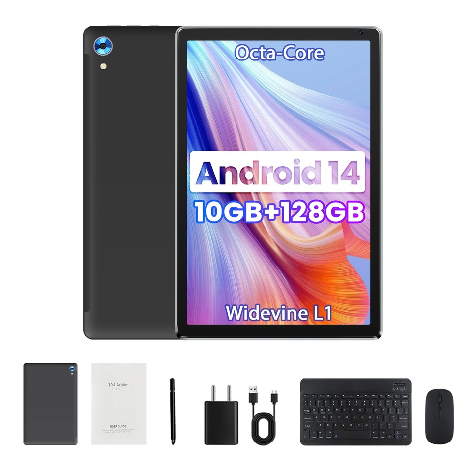 10 Inch Android 14 Wifi Tablet with Keyboard & Stylus 10GB RAM 128GB ...