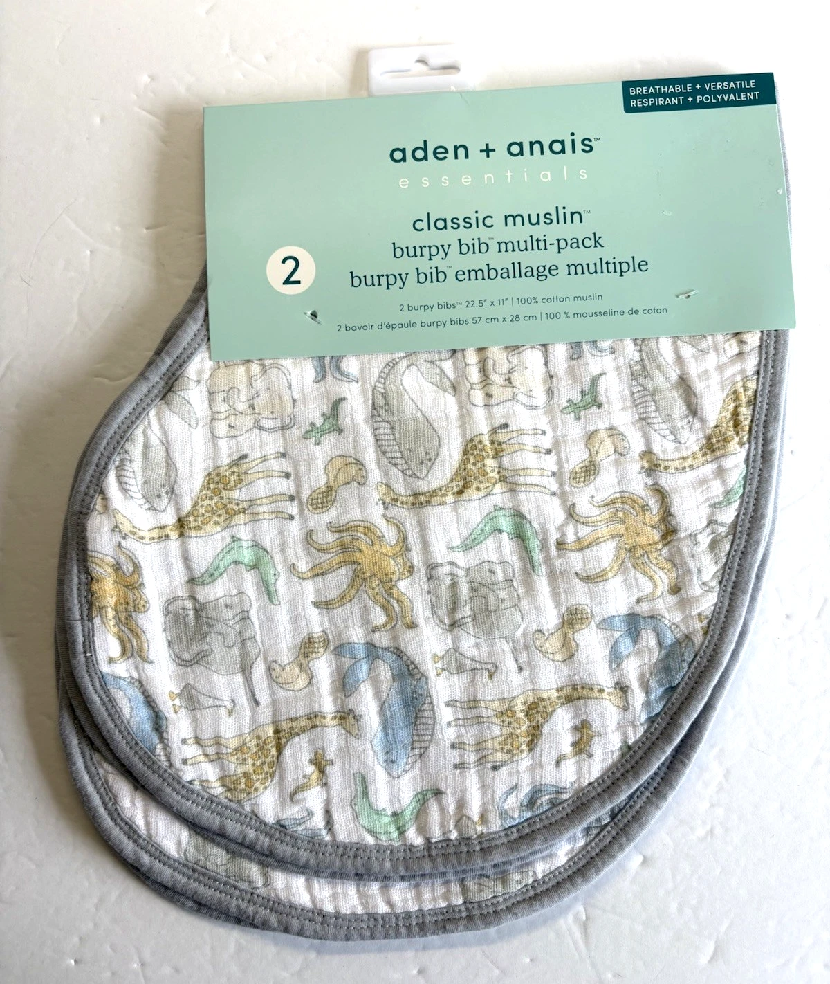 Aden + Anais Animal Print NEW Classic Muslin Burpy Bibs 2 Pack